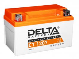 Аккумулятор Мото,Скутер 12В 7А ч. Delta (СТ 1207) (150х86х94) (залитный) AGM 