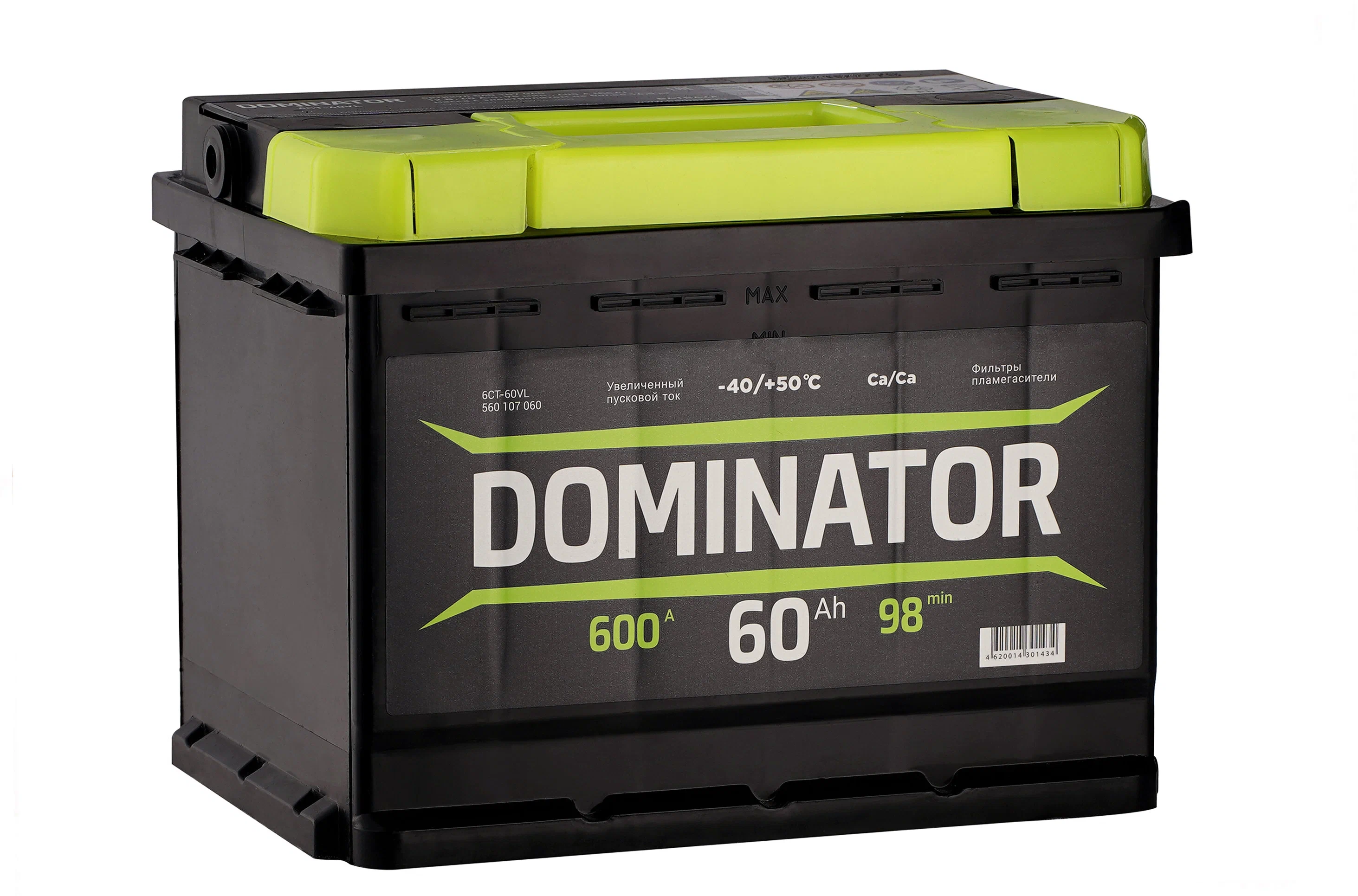 Аккумуляторная батарея Dominator 600A 60 А.ч (пр.пол) (242х175х190) зал.