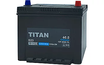 Аккумуляторная батарея 60 А.ч Titan Classic АЗИЯ (65D23L) обр.пол.,ниж.крепл. 510 A/EN (230х175х223)