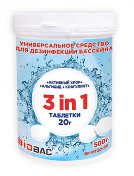 Средство для бассейнов BioBac Универсал 3в1 хлор,альгицид,коагулянт (таблетки) 500г BP-MT20-05 (24)